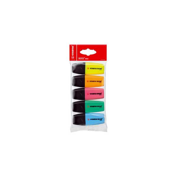 4006381184861 - STABILO Textmarker STABILO BOSS MINI - 5er Pack - Gelb Blau Grün Orange Pink