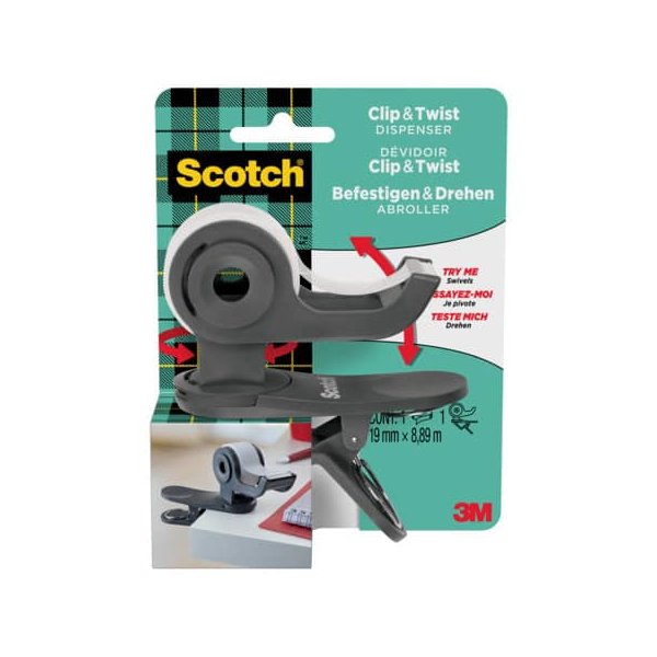 4054596714953 - Scotch® Abroller Clip‘n Twist C19-Clip-CG für Rollen L 33 m x B 19 mm inkl 1 Rolle Scotch® Magic™ Klebeband dgrau