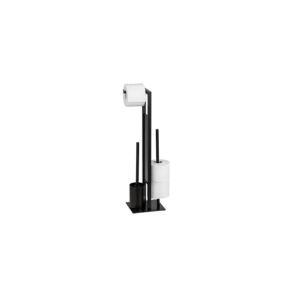 4008838273098 - Stand WC-Garnitur Rivalta Schwarz matt integrierter Toilettenpapierhalter und WC-Bürstenhalter Schwarz Stahl schwarz Gehärtetes Glas schwarz