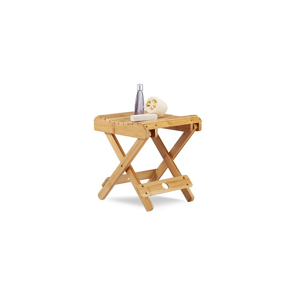 4052025221669 - Bambus Hocker klappbar Badezimmer Deko feuchtigkeitsresistent Badhocker HxBxT 315x275x285 cm natur - Relaxdays