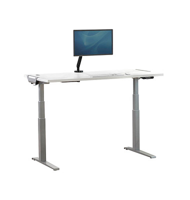 Sitz-Steh-Schreibtisch Levado 9708801, elektrisch höhenverstellbar, 64-126cm (H), 160x80cm (BxT), rechteckig, weiß / silber