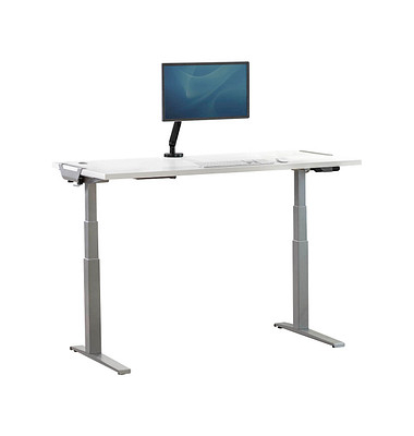 Sitz-Steh-Schreibtisch Levado 9708901, elektrisch höhenverstellbar, 64-126cm (H), 180x80cm (BxT), rechteckig, weiß / silber