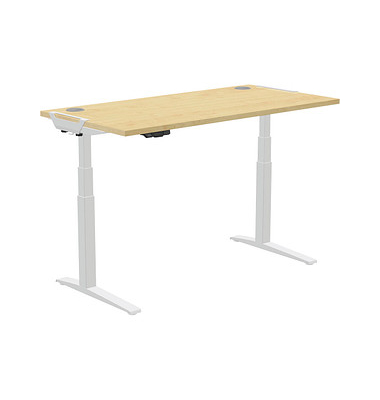 Sitz-Steh-Schreibtisch Levado 9709401, elektrisch höhenverstellbar, 64-126cm (H), 160x80cm (BxT), rechteckig, ahorn / silber