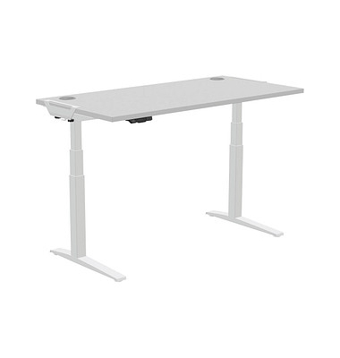 Sitz-Steh-Schreibtisch Levado 9768601, elektrisch höhenverstellbar, 64-126cm (H), 160x80cm (BxT), rechteckig, grau / weiß