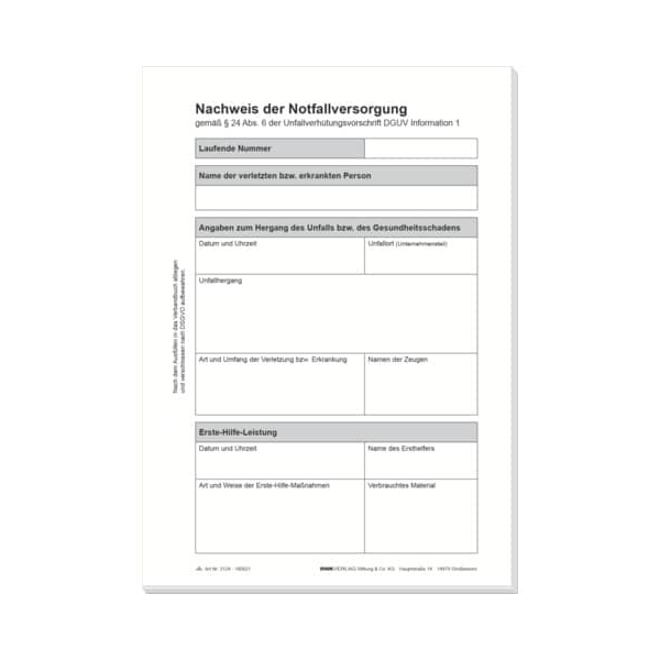 4002871031240 - Vordruck Nachweis der Notfallversorgung - A5 50 Blatt 40028710312