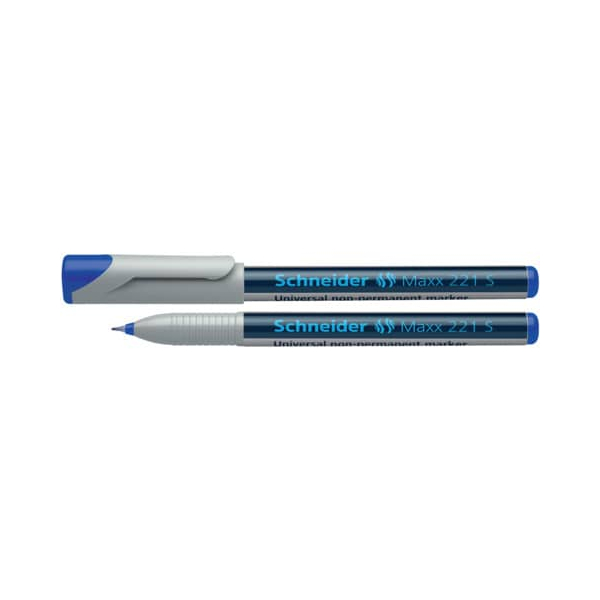 4004675002228 - Schneider Maxx 221 S Universalmarker non- permanent Folienschreiber zum Beschriften von Transparentfolien Papier Glas usw 1 Packung = 10 Stück blau