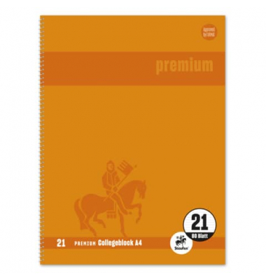 Collegeblock 734451377 Premium, Lineatur 21 / liniert mit Rand innen, A4, 90g, orange, 80 Blatt