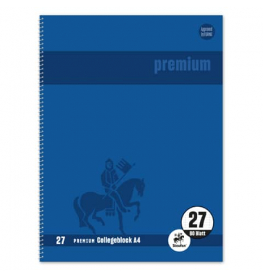 Collegeblock 734451271 Premium, Lineatur 27 / liniert mit Rand innen/außen, A4, 90g, blau, 80 Blatt