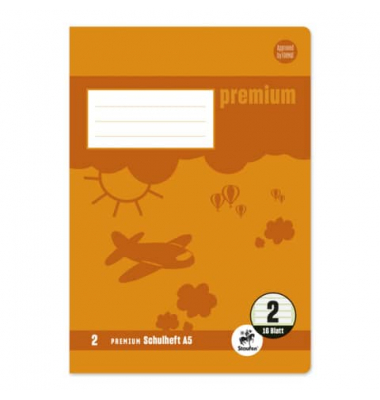 Schulheft 734010302 Premium, Lineatur 2 / Schreiblern-Lineatur, A5, 90g, orange, 16 Blatt / 32 Seiten