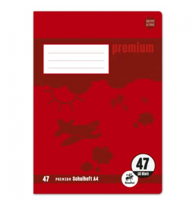 Schulheft 734010347 Premium, Lineatur 47 / kariert, A4, 90g, rot, 16 Blatt / 32 Seiten