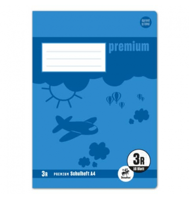 Schulheft 734010383 Premium, Lineatur 3R / Schreiblern-Lineatur, A4, 90g, blau, 16 Blatt / 32 Seiten