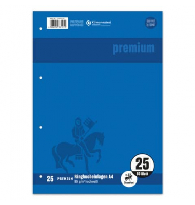 Ringbucheinlagen 734033125 PREMIUM Top-90, liniert mit Korrekturrand, A4, 90g, 4-fach-Lochung