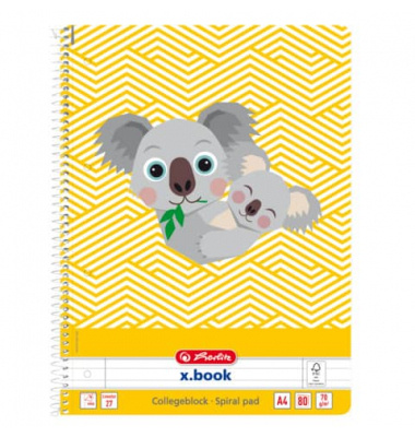 Collegeblock 50039227 Cute Animals, Koala, Lineatur 27 / liniert mit Rand innen/außen, A4, 70g, gelb, 80 Blatt