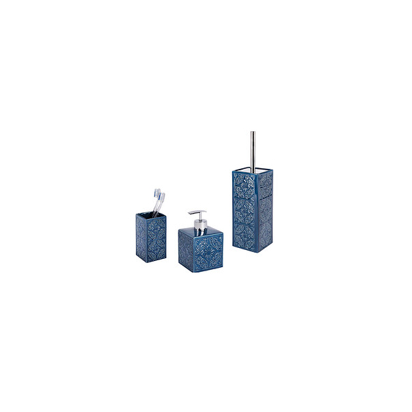 4008838239773 - Bad-Accessoires Set Cordoba Blau 3-teilig Zahnputzbecher Seifenspender & WC-Garnitur Blau Keramik blau - blau - Wenko