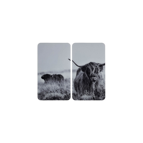 4008838319628 - WENKO Herdabdeckplatten Universal Highland Cattle 30 x 52 cm Praktische Glasabdeckplatten mit kratz- und schlagfestem Glas 1 Set = 2 Glasabdeckplatten