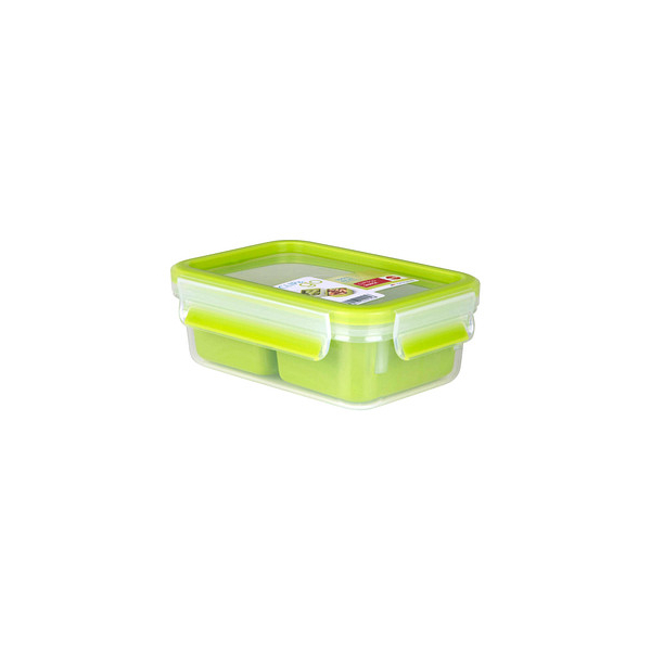 4009049449227 - Clip & Go Snackbox rechteckig transparent   grün Mit praktischen Einsätzen Füllmenge 1000 ml