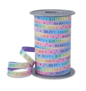 Geschenkband RAINBOW BIRTHDAY PASTELL 4269-001, Schriftzug Happy Birthday, 10mm x 200m, birthday Pastell