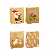 Geschenktasche 88317-SG Weihnachten Serie 3, Weihnachten, Papierkordel, 4 Motive sortiert, Rentier,Weihnachtsmann,Eisbär,Kugeln,