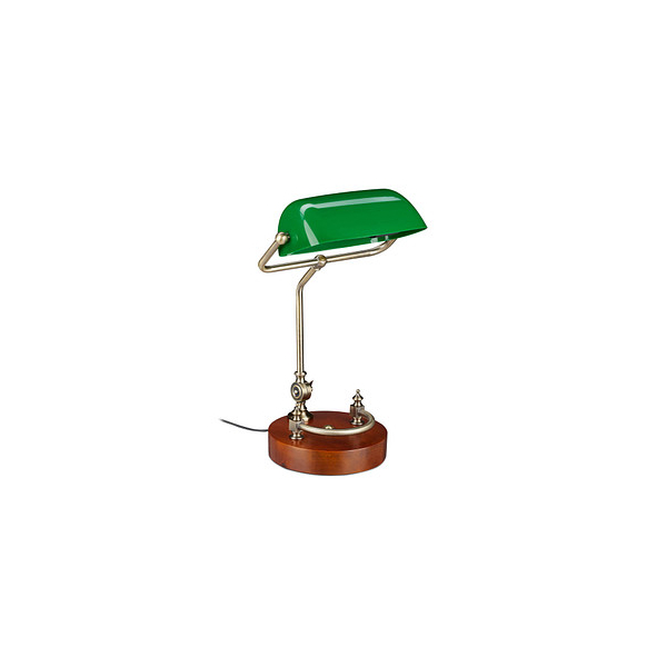 4052025166069 - Bankerlampe neigbarer Glasschirm Holzfuß E27-Fassung Schreibtischlampe Retro Bibliothekslampe grün-braun - Relaxdays