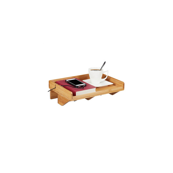 4052025245948 - Relaxdays - Bettablage Mini-Nachttisch zum Anklemmen aus Bambus platzsparend Kabelschlitze Ablage bt 33x24 cm natur