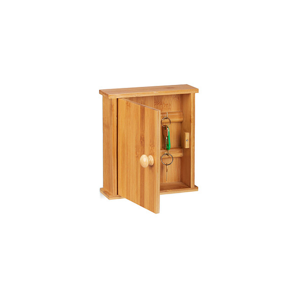 4052025247799 - Schlüsselkasten Bambus-Holz 6 Haken Magnetverschluss Schlüsselschrank für die Wand hbt 205x18x6cm natur - Relaxdays