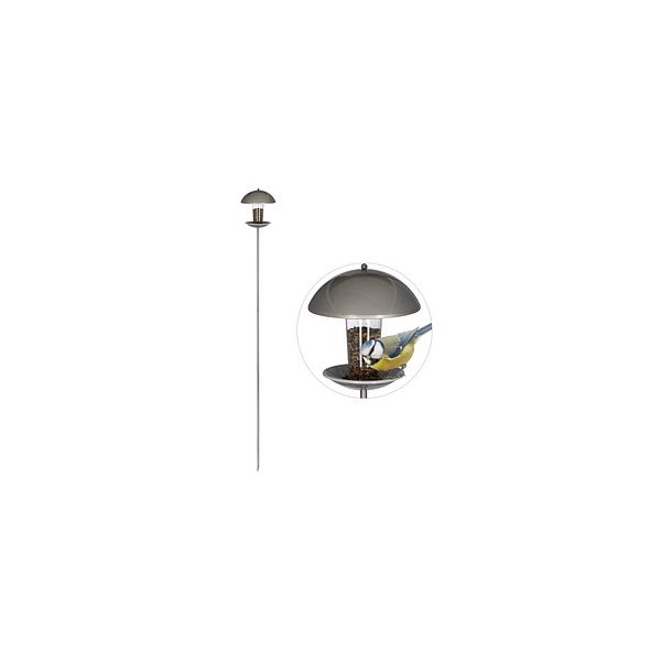 4052025260255 - Relaxdays Vogelfutterspender Futterhäuschen für Vögel Aufhängen o Stecken Garten & Balkon mit Stab H 172cm silber