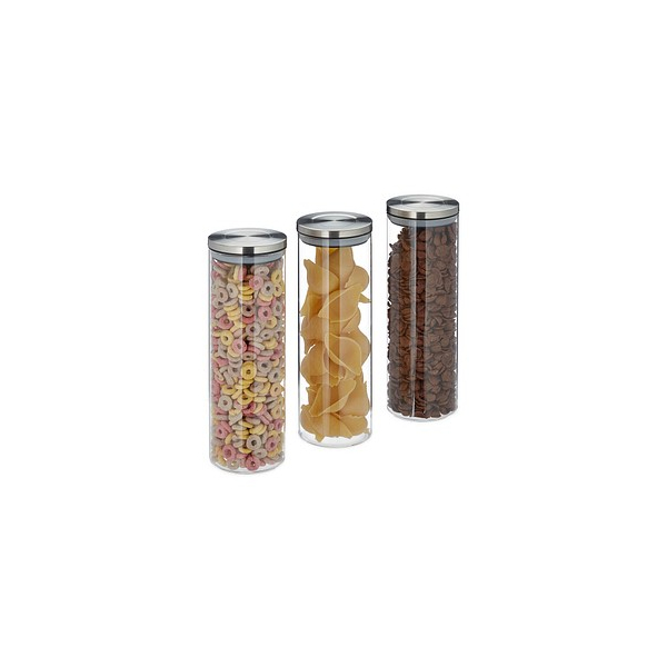 4052025280000 - Vorratsglas 3er Set luftdicht Edelstahl Deckel für Pasta Müsli & Reis 15 l Küchenbehälter transparent - Relaxdays