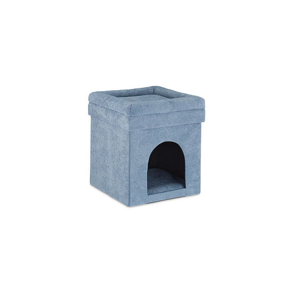 4052025306687 - Relaxdays Katzenhöhle Hocker Versteck für Katzen & kleine Hunde Kissen faltbar Sitzhocker HBT 42 x 38 x 38 cm grau