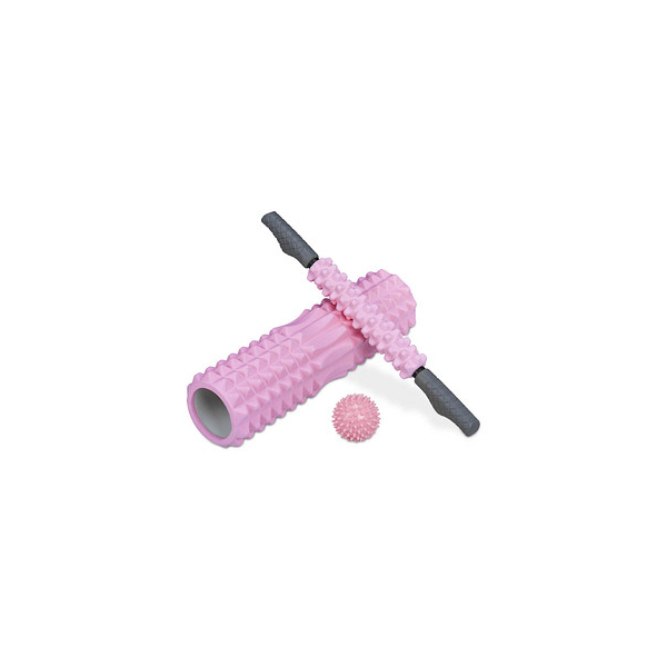 4052025375683 - Relaxdays - Faszienrolle 3er Set Massagerolle Faszienstab Igelball mittelhart mit Noppen Nacken Rücken Beine rosa