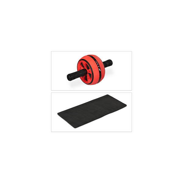 4052025887162 - Relaxdays - Bauchroller Bauchtrainer für Zuhause Damen & Herren rutschfest Fitnessrolle mit Kniematte schwarz rot