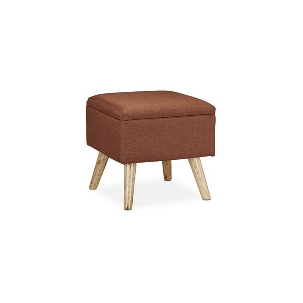 4052025913632 - Hocker mit Stauraum Kunstleinen-Bezug gepolstert Holzbeine Fußhocker mit Deckel hbt 40x40x40 cm braun - Relaxdays