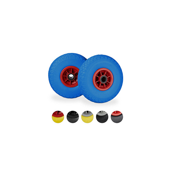 4052025913731 - Sackkarrenrad 2er Set pannensichere 300-4 Vollgummireifen 25mm Achse bis 80 kg 260x85 mm blau-rot - Relaxdays