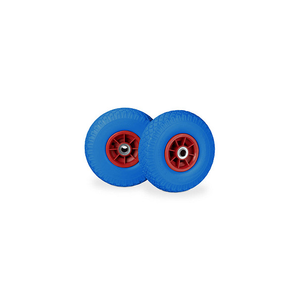 4052025913809 - 2x Sackkarrenrad pannensichere Vollgummireifen 300-4 Zoll 20 mm Achse bis 80 kg 260 x 85 mm blau-rot - Relaxdays