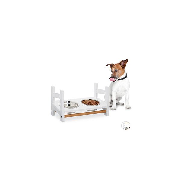 4052025923655 - Relaxdays - Futterstation für Hunde 2x 500 ml Edelstahl-Napf höhenverstellbar Napferhöhung 20 cm Bambus mdf weiß