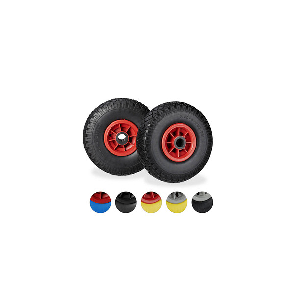 4052025932459 - Relaxdays Sackkarrenrad 2er Set pannensichere 300-4 Vollgummireifen 25mm Achse bis 80 kg 260x85 mm schwarz-rot