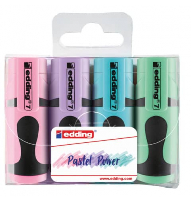 Textmarker 7 mini pastell, 7-4099, Etui, 4-farbig sortiert, 1-3mm Keilspitze