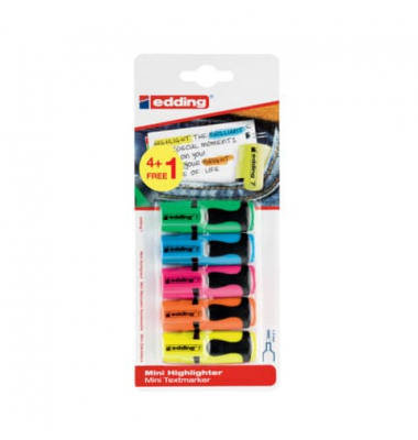 Textmarker 7 mini highlighter, 7-5-S1999, Etui, 5-farbig sortiert, 1-3mm Keilspitze