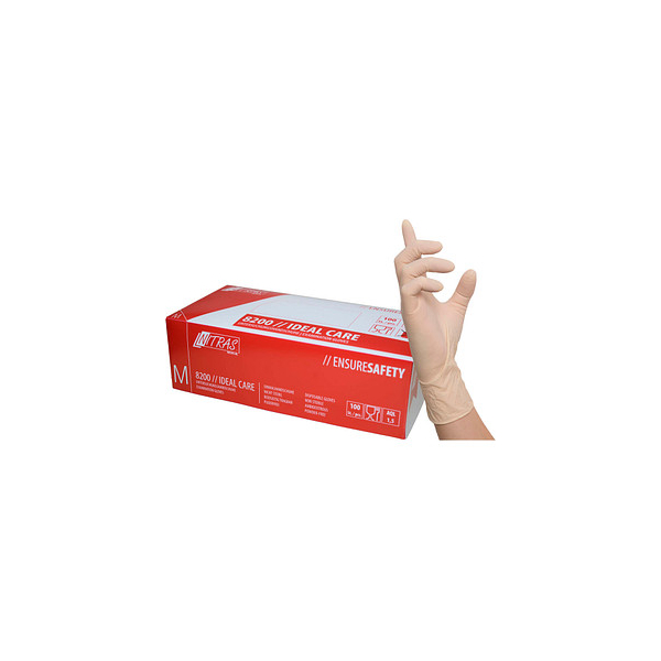 4059904089655 - NITRAS IDEAL CARE Latex Einmalhandschuhe naturfarben Unsteril Rollrand puderfrei beidseitig tragbar 1 Packung = 100 Stück Größe M