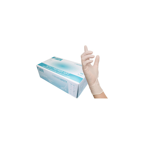 4059904089754 - NITRAS POLYMER SOFT Latex Einmalhandschuhe weiß Unsteril Rollrand puderfrei beidseitig tragbar extra griffig 1 Packung = 100 Stück Größe M