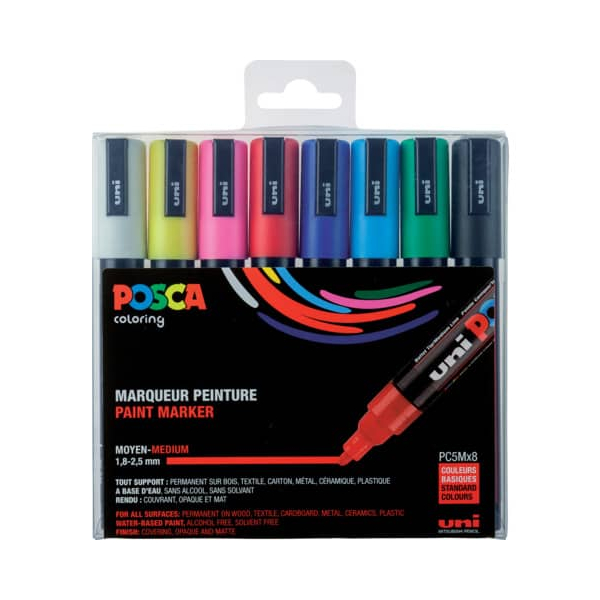 4902778154151 - POSCA POSCA PC-5M Lackmarker Farbig sortiert Mittel Rundspitze 18 - 25 mm 8 Stück