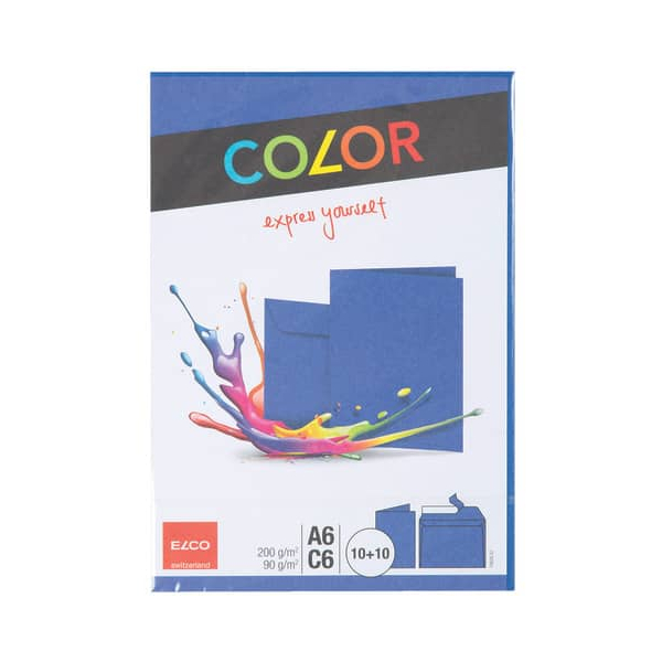 7611722104407 - Doppelkarten ELCO Color blanko A6 200 g m² inkl passenden Umschlägen C6 90 g m² Set mit jeweils 10 Stück blau