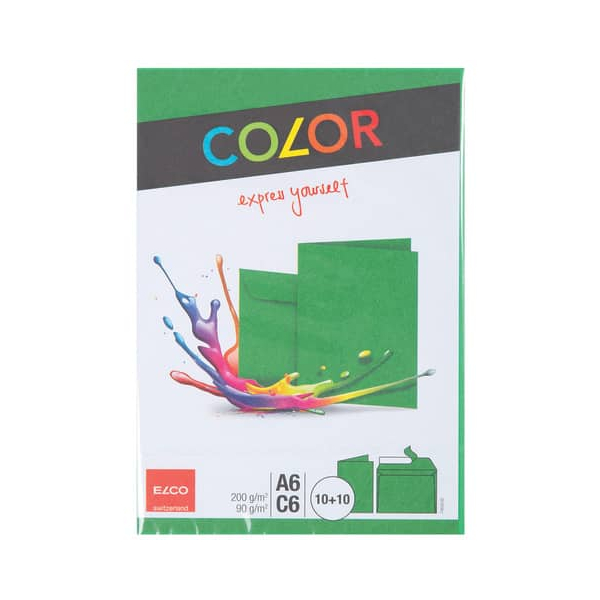 7611722104445 - Doppelkarten ELCO Color blanko A6 200 g m² inkl passenden Umschlägen C6 90 g m² Set mit jeweils 10 Stück grün