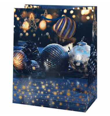 Geschenktasche 222-503TL Kugeln, Weihnachten, Kordelband mit Geschenkanhänger, Kugeln, 26,7cm x 33cm