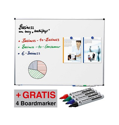 Whiteboard PREMIUM 200,0 x 100,0 cm weiß spezialbeschichteter Stahl + GRATIS 4 Boardmarker TZ 100 farbsortie