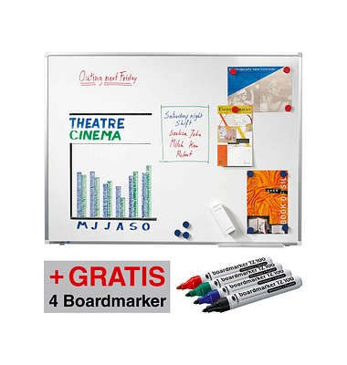 Whiteboard PREMIUM PLUS 180,0 x 90,0 cm weiß emaillierter Stahl + GRATIS 4 Boardmarker TZ 100 farbsortiert