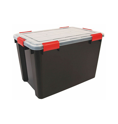 Aufbewahrungsbox AT-LD BkR/C/D.Red 6191, außen 29x59x38cm, Polypropylen schwarz/transparent/rot