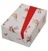 Geschenkpapier Robin 511750, Vogel mit Weihnachtsmütze, 50cm x 20m, beige/rot