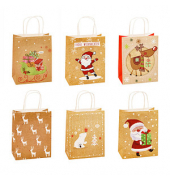 Geschenktasche 88016-SG Weihnachten Serie 1.6, Weihnachten, Papierkordel, 4 Motive sortiert,1x Weihnachtsmann,3xRentier, 18cm x 