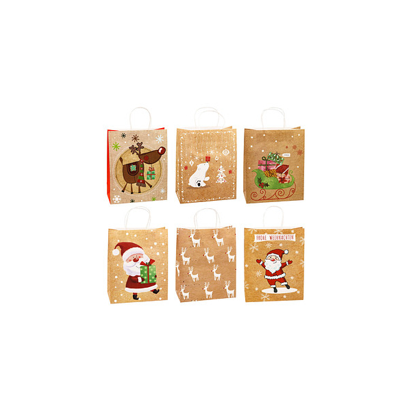 4022792983169 - Geschenktüten Weihnachten TSI Serie 1 6 verschiedene Motive groß B 260 x T 135 x H 320 mm 100 % recycelbar Kraftpapier sandbeige 12 Stück