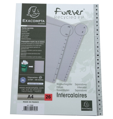 Kunststoffregister Forever 1726E, A bis Z, A4, 0,12mm, graue Taben, 26-teilig